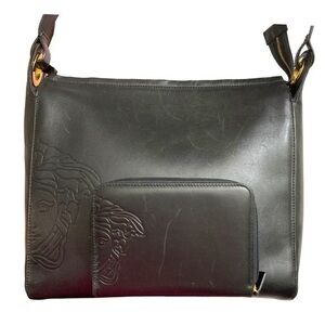 Gianni Versace RARE black embossed leather bag and wallet set